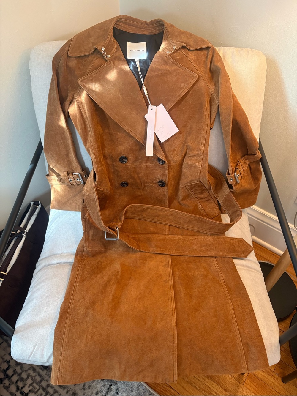 Avec Les Filles Genuine Suede Leather Trench Coat